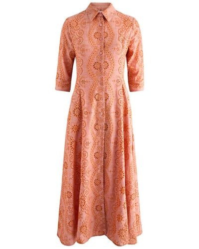 Evi Grintela Cara Eyelet-Embroidered Cotton-Blend Midi Dress - Orange