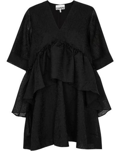 Ganni Tiered Georgette Mini Dress - Black