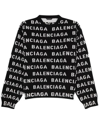 Balenciaga Logo-Intarsia Wool-Blend Jumper - Black