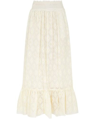 Gucci Broderie Anglaise Cotton Maxi Skirt - Natural