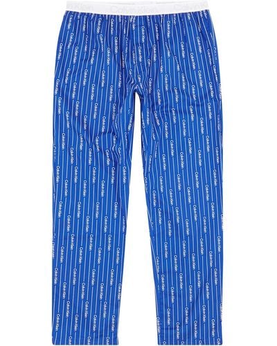 Calvin Klein Logo-Print Stretch-Cotton Pajama Pants - Blue