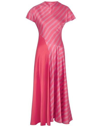 ROKSANDA Adrianna Stripe-Panelled Silk-Satin Midi Dress - Pink