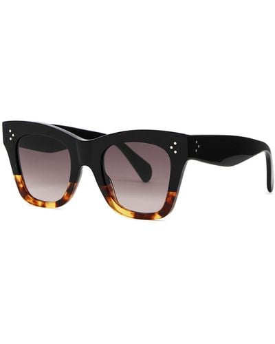 Celine Square-Frame Sunglasses Graduated Lenses, Tortoiseshell Frame Trim, 100% Uv Protection - Black