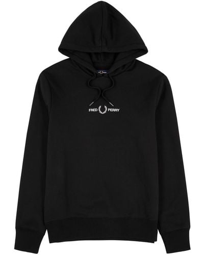 Fred Perry Logo-embroidered Hooded Cotton Sweatshirt - Black