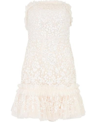 Needle & Thread Regal Rose Sequin-embellished Tulle Mini Dress - White