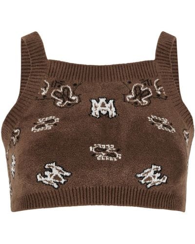 Amiri Bandana-intarsia Cropped Knitted Tank - Brown
