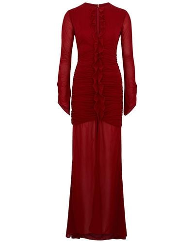 De La Vali Ceylon Ruffled Chiffon Maxi Dress - Red