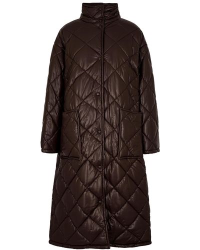 Stand Studio Sage Dark Brown Quilted Faux Leather Coat