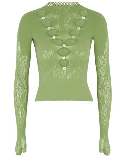 Poster Girl Theodora Cut-out Pointelle-knit Top - Green
