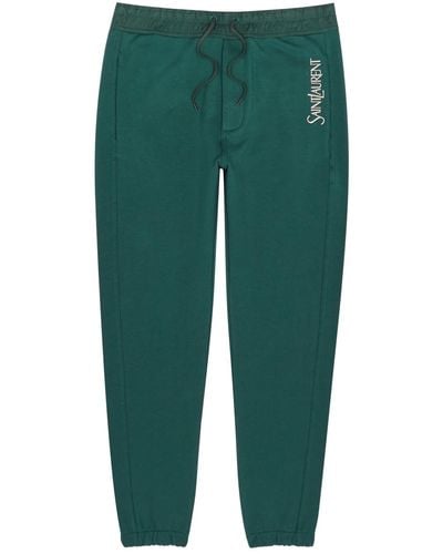 Saint Laurent Logo-embroidered Cotton Joggers - Green