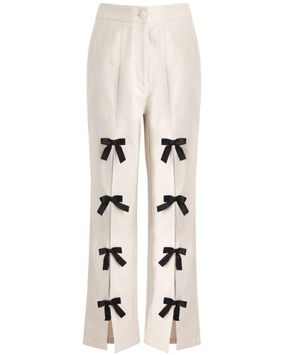 Sister Jane Ivy Bow-Embellished Cotton-Blend Trousers - Natural