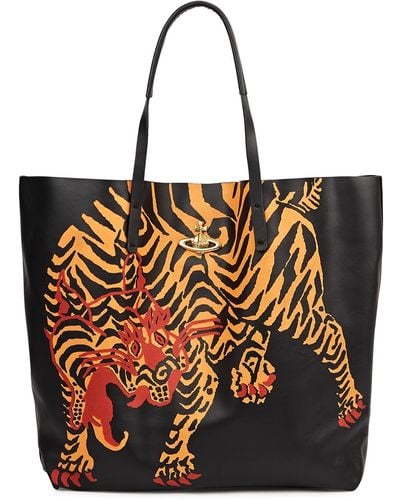 Vivienne Westwood Studio Tiger-print Leather Tote - Black