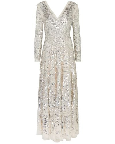 Needle & Thread Chandelier Sequin-embellished Tulle Gown - White