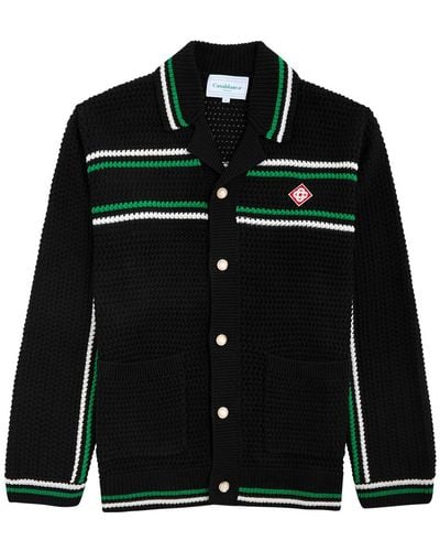 Casablancabrand Stripe-Intarsia Crochet-Knit Overshirt - Black