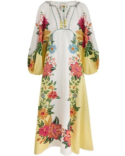 FARM Rio Bloom Garden Printed Linen Maxi Dress - White