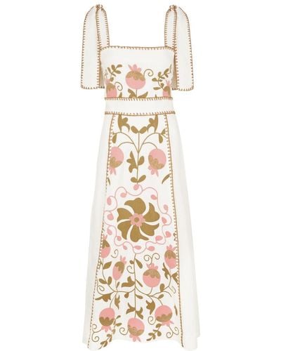 Lug Von Siga Ornella Uzbek Embroidered Linen Midi Dress - White