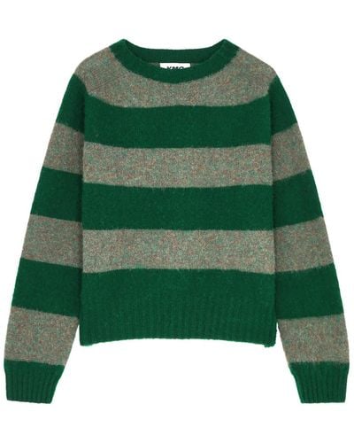 YMC Jets Stripe-intarsia Wool Sweater - Green