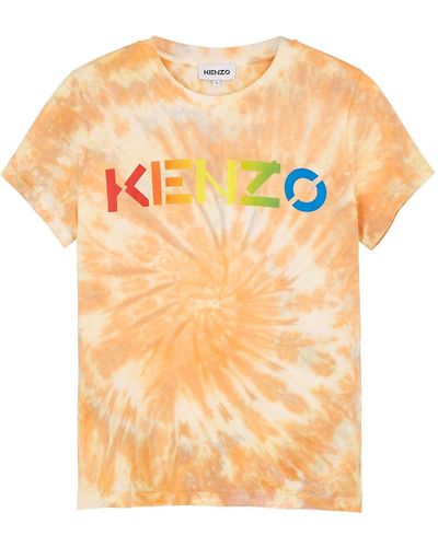 KENZO Orange Logo-print Tie-dyed Cotton T-shirt