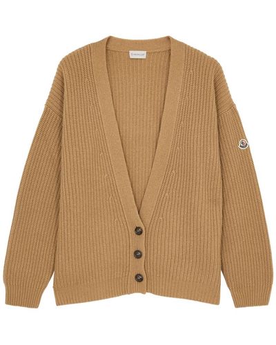 Moncler Ribbed Wool-blend Cardigan - Brown