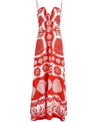FARM Rio Ainika Printed Linen-Blend Maxi Dress - Red