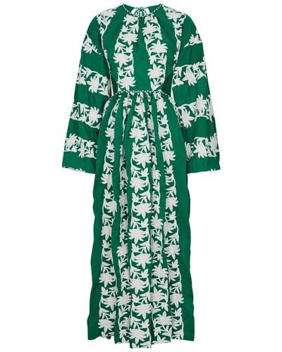 Hannah Artwear Lucie Embroidered Cut-out Cotton Maxi Dress - Green