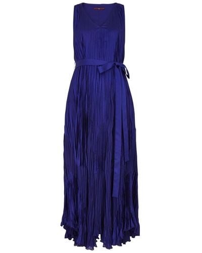 High Finery Plissé Satin Maxi Dress - Purple