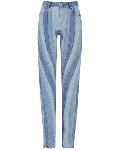 Mugler Spiral Paneled Tapered-leg Jeans - Blue