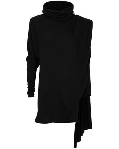 Saint Laurent Draped Hooded Wool Mini Dress - Black