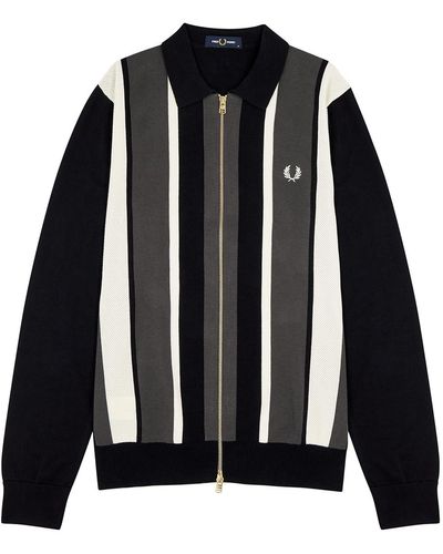 Fred Perry Striped Logo Cotton Cardigan - Black