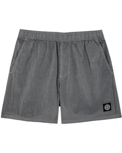 Stone Island Logo Crinkled Nylon Swim Shorts - Grey