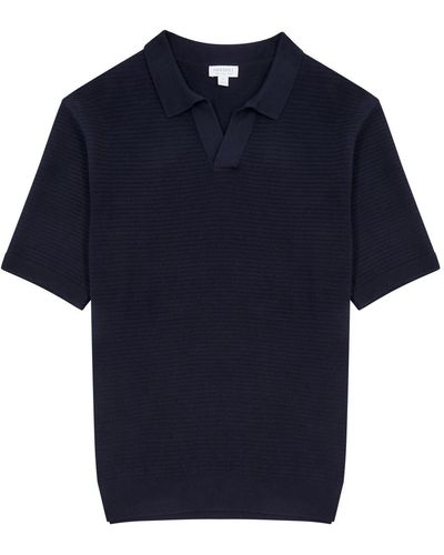 Sunspel Waffle-knit Cotton Polo Shirt - Blue