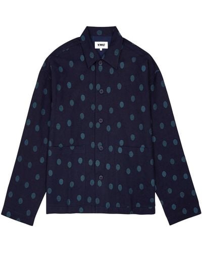 YMC Pj Polka-dot Cotton-blend Overshirt - Blue