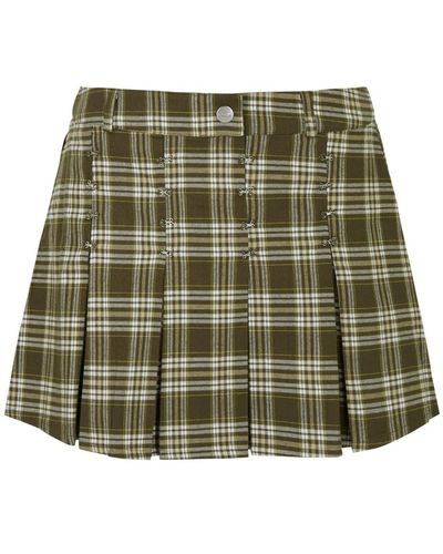 CANNARI CONCEPT Checked Pleated Cotton Mini Skirt - Green