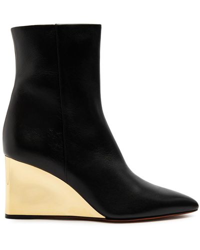 Chloé Rebecca 70 Leather Wedge Ankle Boots - Black