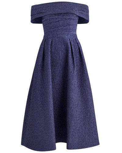 Rebecca Vallance Helene Off-The-Shoulder Cloqué Midi Dress - Blue