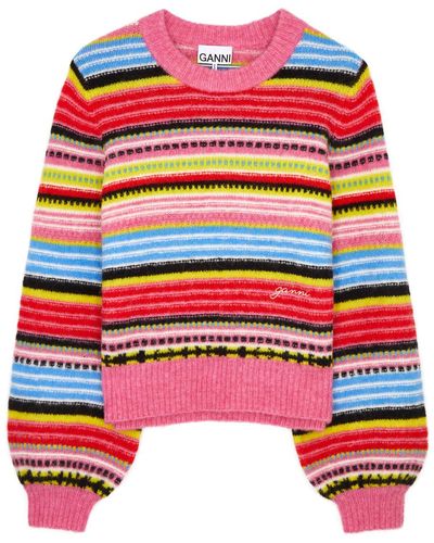 Ganni Stripe-Intarsia Alpaca-Blend Sweater - Red