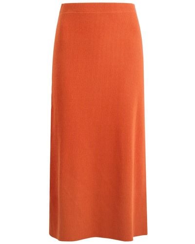 Vince Ribbed Cotton-Blend Midi Skirt - Orange