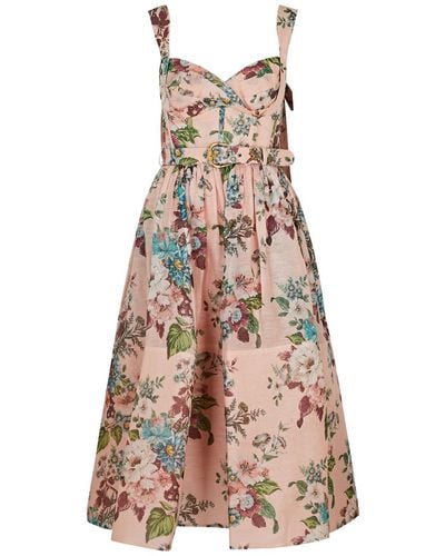 Zimmermann Matchmaker Floral-print Linen-blend Midi Dress - Natural