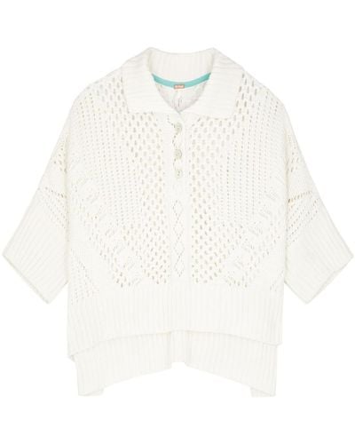 Free People To The Point Pointelle-Knit Polo Top - White