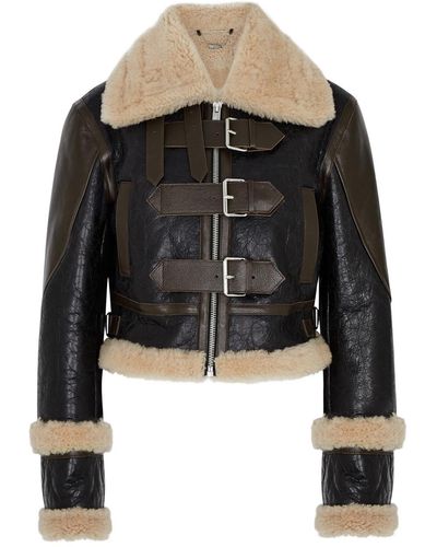 Blumarine Shearling-trimmed Panelled Leather Jacket - Black