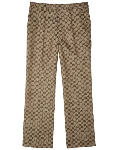 Gucci gg-jacquard Linen-blend Trousers - Natural
