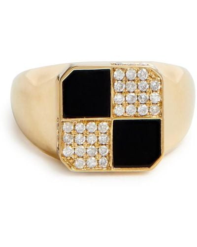 Yvonne Léon Bague Petit Damier 9kt Gold Pinky Ring - Black