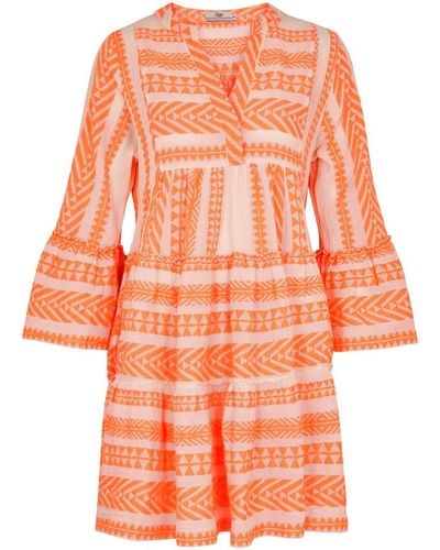 Devotion Ella Embroidered Cotton-Blend Mini Dress - Orange