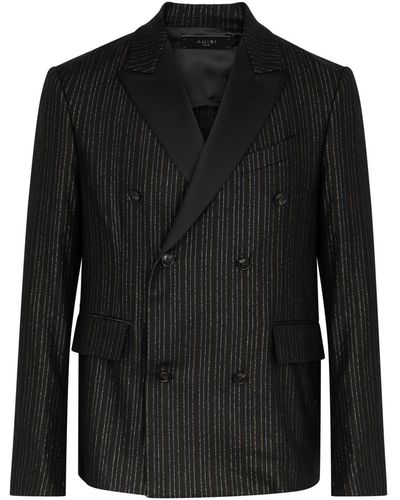 Amiri Metallic Pinstriped Wool-blend Blazer - Black