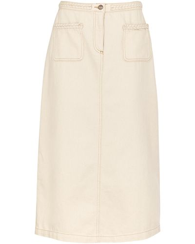 RIXO London Maxine Ecru Flecked Denim Midi Skirt - Natural