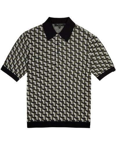 Rag & Bone Vaughn Geometric Knitted Polo Shirt - Black