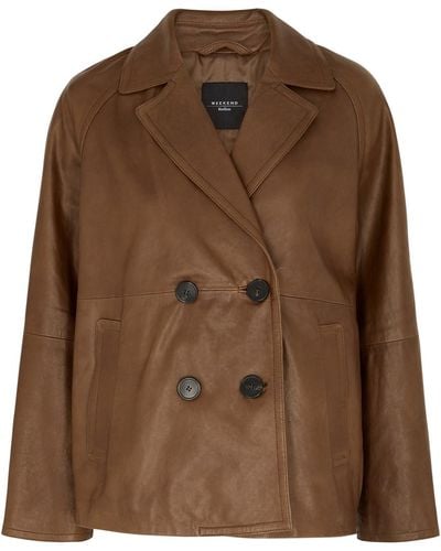 Weekend by Maxmara Oria Double-breasted Leather Jacket - Brown