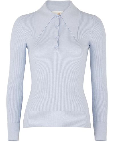 JoosTricot Pale Blue Ribbed-knit Polo Top