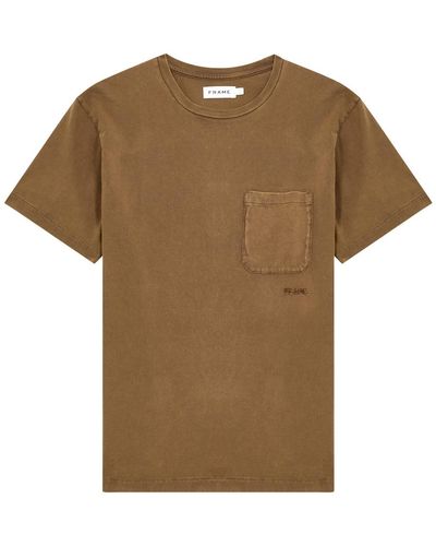FRAME Logo-Embroidered Cotton T-Shirt - Brown