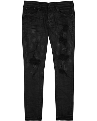 Purple Oil Spill Distressed Slim-leg Jeans - Black
